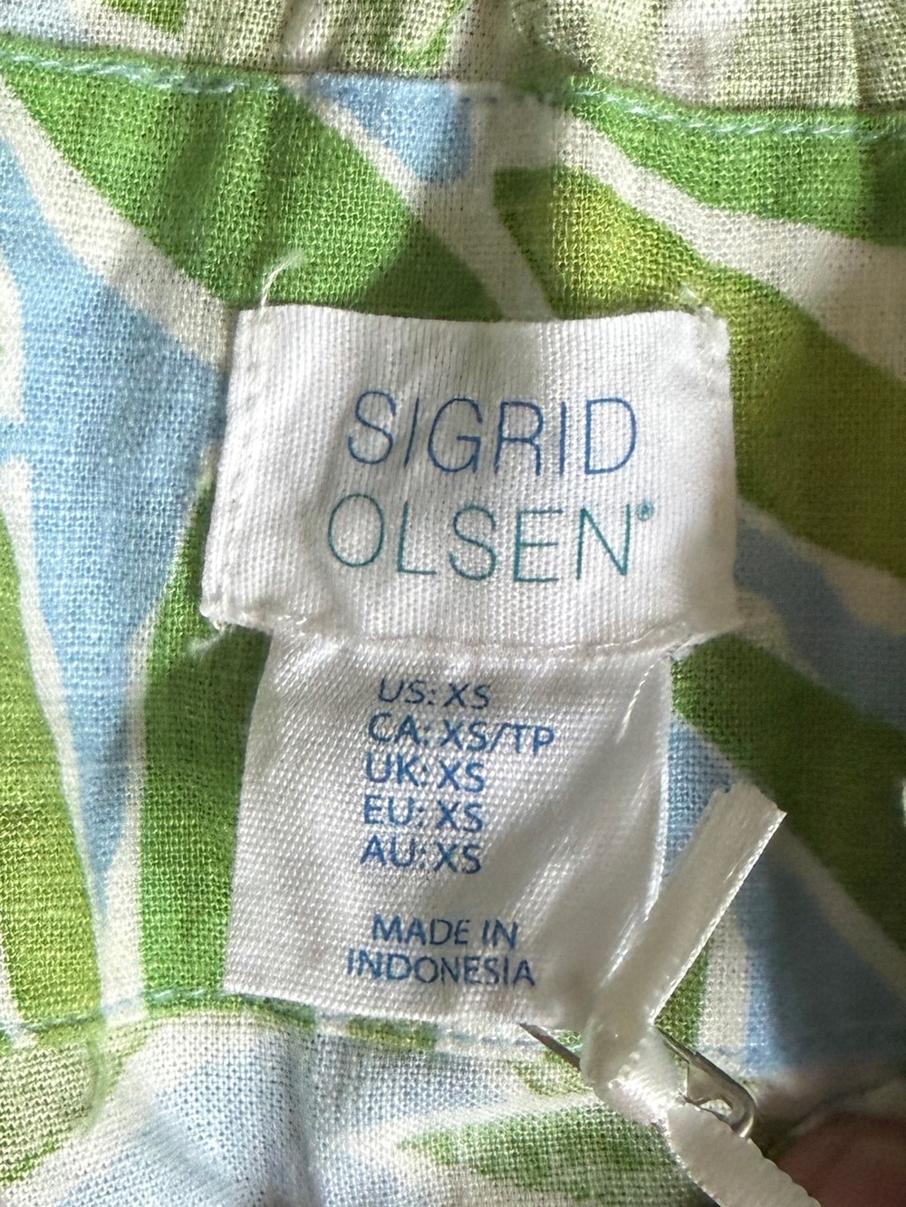 NWT Sigrid Olsen Linen Blend Palm Print Maxi Dress Green Blue XS